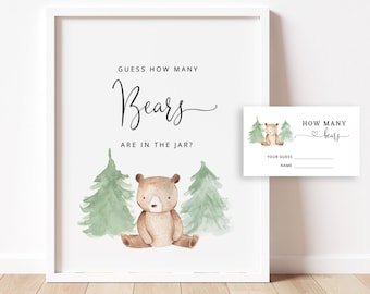 Guess How Many bears Are In The Jar. Bear guessing Baby Shower Game. Winetr Bear guess how many guessing game.  Instant Download #w2