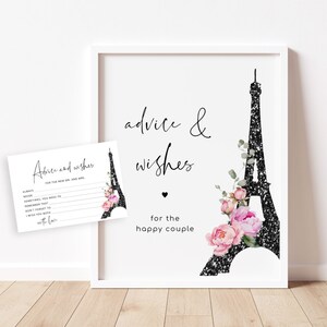 Tour Eiffel Conseils et Souhaits aux Jeunes Mariés. Conseils parisiens élégants et minimalistes pour le jeu des mariés Téléchargement instantané #par1