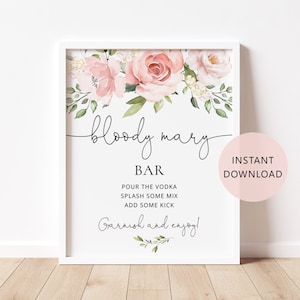 Bloody Mary-barteken. Blozen bloemen Bloody Mary barteken. Minimalistische bruidsdouchedecoratie. Direct downloaden #br2