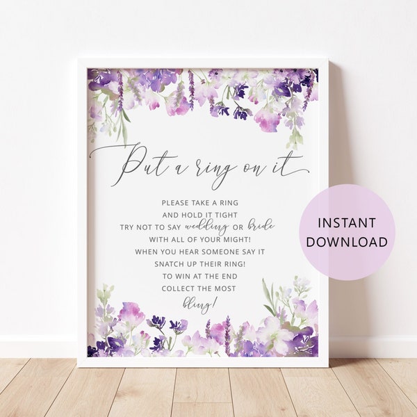 Lilac Put a ring on it Game. Lavender Don't Say Bride. Elegant purple put a ring on it sign. Instant Download #09