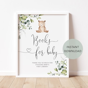 Eucalyptus Books for Baby sign, Baby Shower Book Request Card, We can bearly wait Book Request sign, Apportez un livre au lieu d'une carte #w5