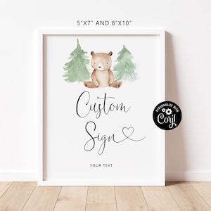 Woodland  bear Custom Sign Template, Pine trees Table Sign. Create Your Custom Sign. Instant Download #w2