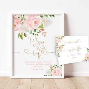 Floral Wipes Raffle Sign: Baby Shower Game (Instant Download)