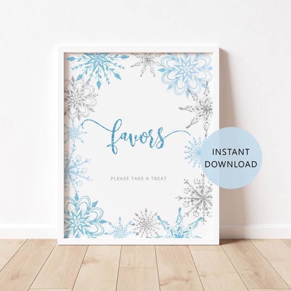 Favors please take one Sign. Blue silver snowflakes favors sign. Snowy baby shower decoration. Instant Download #sn2