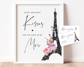 Paris Guess How Many Kisses. Elegant minimalist Eiffel tower Guess How Many Kisses for the Mrs Instant download #par1