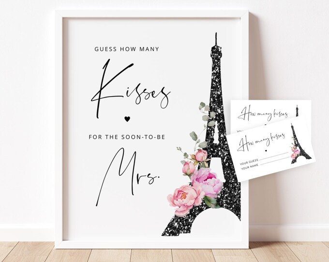 Paris Guess How Many Kisses. Elegant minimalist Eiffel tower Guess How Many Kisses for the Mrs Instant download #par1