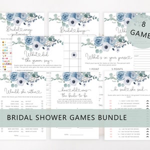 Dusty blue Bridal Shower Games Bundle, Dusty blue Wedding Shower Games. Dusty blue Printable Hen&#39;s Party Games Instant Download #dus