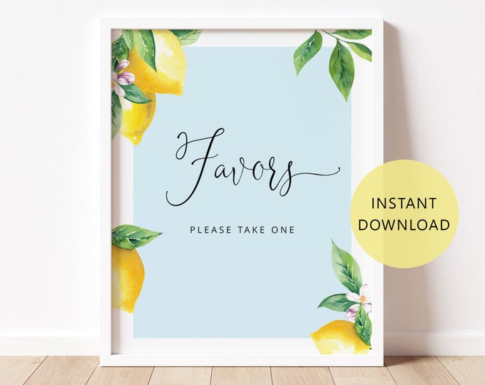 Favors please take one Sign. Blue Lemon baby shower favors sign. Mama's main squeeze baby shower. Instant Download. Lemon favors sign #lem4