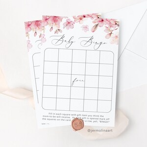 Tarjeta de bingo rosa rubor para baby shower. Juego de bingo Baby Shower de flor de cerezo imprimible. Juego de bingo Sakura baby Descarga instantánea #s1