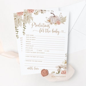 Prédictions d'automne pour la carte bébé. Prédictions de citrouille Boho pour bébé. Activité de douche de bébé citrouille d'automne imprimable. Téléchargement instantané #p8
