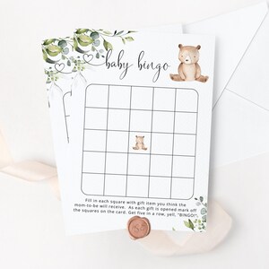 Ours Baby Shower Bingo Card. Jeu de baby shower petit ours imprimable. Ours bébé carte de bingo. Bingo bébé des bois. Téléchargement instantané #w5