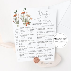 Herfstpaddestoel Babyshower trivia-spel. Boho bos baby trivia babyshower spel. Direct downloaden #mush1
