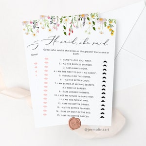 Fleurs sauvages Il a dit qu&#39;elle avait dit Jeu de douche nuptiale. Jeux de fête de poule élégants pour la mariée ou le marié Téléchargement instantané #wl3
