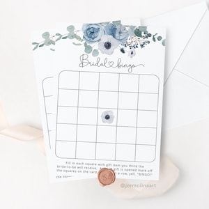 Bingo de despedida de soltera azul polvoriento. Bingo nupcial imprimible. Juegos de despedida de soltera azul polvoriento, despedida de soltera de invierno imprimible Descarga instantánea #dus