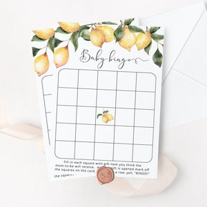 Lemon Baby Shower Bingo Card. Lemon Baby Shower games. Lemon baby bingo card. Instant Download #lm1