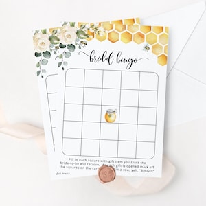 Bingo de despedida de soltera de abeja. Bingo nupcial imprimible. Floral Honey bee Juegos de despedida de soltera, despedida de soltera imprimible Descarga instantánea #bee3
