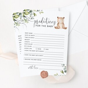 Carte de prédictions pour bébé. Jeu de baby shower petit ours. Prédictions forestières pour la carte bébé. Jeu de baby shower ours en peluche. Téléchargement instantané #w5