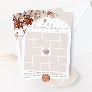 Bingo de despedida de soltera de otoño boho. Bingo nupcial con arco floral de otoño. Juego de despedida de soltera. Descarga instantánea n.° 17