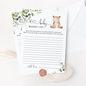 Bear baby bucketlist-spel. Eucalyptus-bucketlist voor het eerste jaar. Direct downloaden #w5