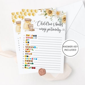Ours miel Livre pour enfants Emoji Pictionary. Tournesol abeille Baby Shower emoji pictionary jeu de devinettes avec des réponses. Téléchargement instantané #hb1