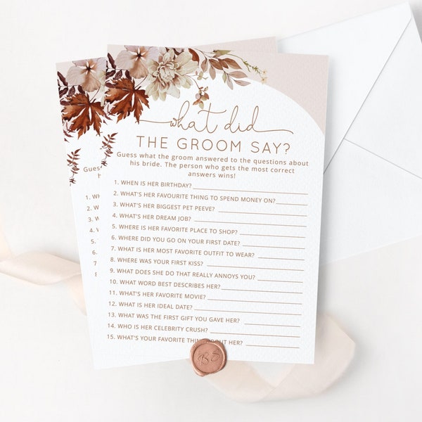 Boho fall  What did the groom say game. Fall arch What did he say Bridal Shower Game.  Instant Download #17