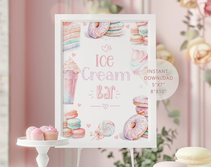 Ice cream bar Birthday party sign. Pastel Sweets Ice cream bar sign. Instant Download #ice1