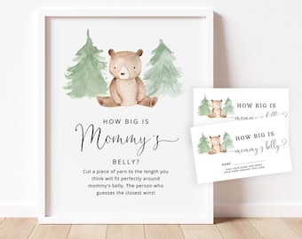 Bear Baby Shower Game: Woodland Mommy's Belly Guessing Game (Instant Download)  #w2