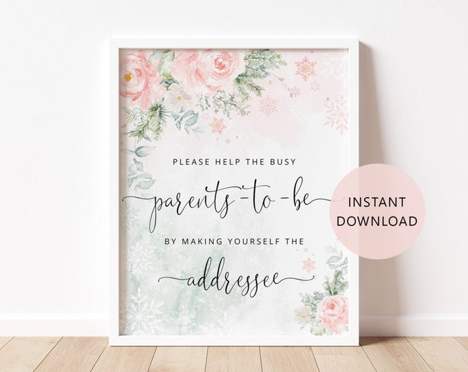 Help the Busy Parents-to-Be by Making Yourself the Addressee. Winter blush snowflakes Address an Envelope Sign Instant Download #wb5
