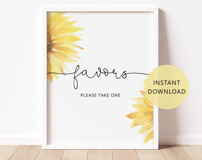 Sunflower Favors please take one Sign. Minimalist watercolor Favors sign. Instant Download #sun1