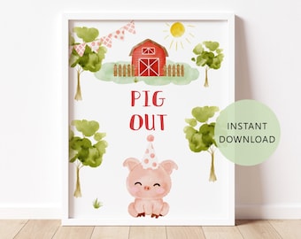 Farm Pig Out Sign: Red Birthday Decoration (Digital Download)  #f1