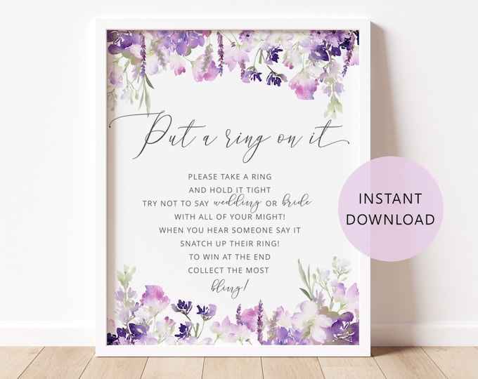Lilac Put a ring on it Game. Lavender Don't Say Bride. Elegant purple put a ring on it sign. Instant Download #09