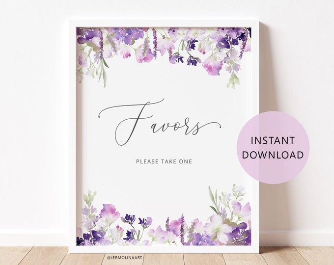 Lilac wildflowers Favors please take one Sign. Floral Purple Favors sign. Instant Download #09