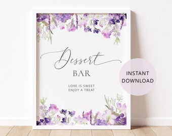 Purple lavender dessert bar Table Sign. Lilac wildflowers Love is sweet please take a treat sign. Instant Download #09