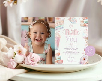 Sweet birthday thank you card with photo. Editable ice cream photo birthday thank you card. Sweets thank you card Corjl template #ice1