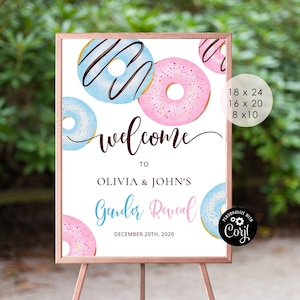 Gender Reveal welcome sign. Donuts gender reveal welcome sign. By or girl we donut know gender reveal Corjl Printable. Instant Download #04