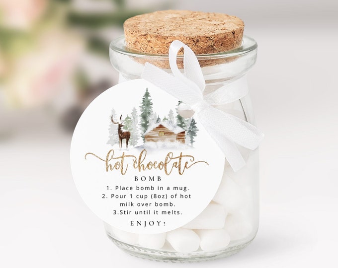 Editable Hot Chocolate bomb tag. Forest deer Hot chocolate Bomb Tag. Hot Cocoa Bomb  #w3