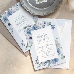 Dusty blue Bridal Shower Invitation Elegant floral Bridal Shower Invitation. Editable dusty blue wedding shower invitation template #dus