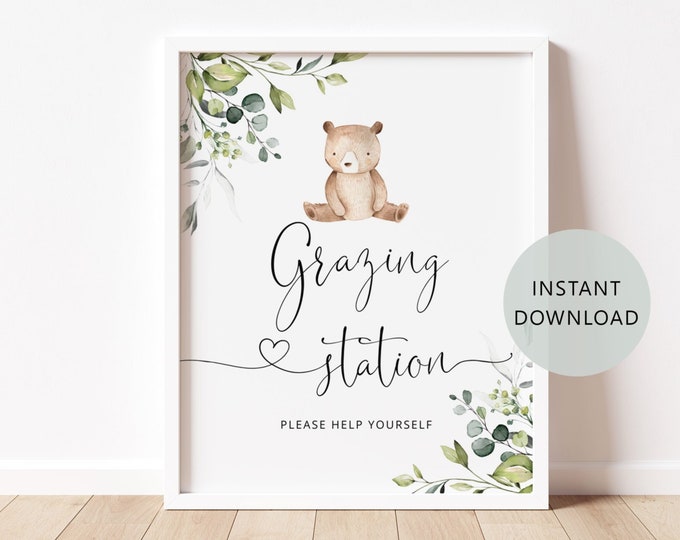 Eucalyptus grazing station sign.  Little bear Grazing Station food party sign #w5