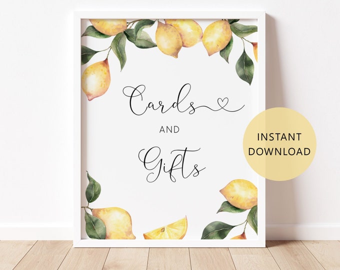 Lemon Cards and Gifts Sign in 2 Sizes. Citrus Bridal shower cards and gifts sign. Lemon bridal shower sign Instant Download #lm1