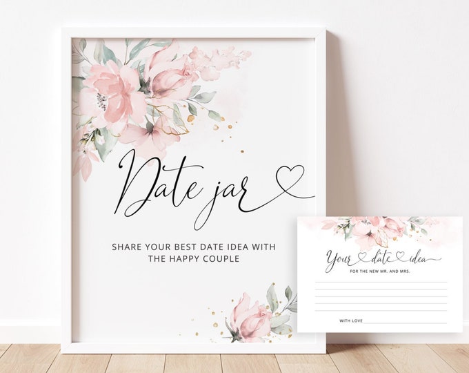 Blush floral Date Jar Game. Blush pink Date Jar. Date Night Bridal Shower Games. Bachelorette Party Game Hen Party Night #03