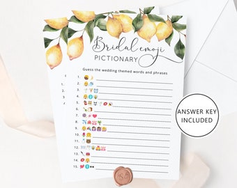Lemon Bridal shower emoji pictionary. Citrus bridal emoji game. Elegant bridal shower emoji pictionary game #lm1