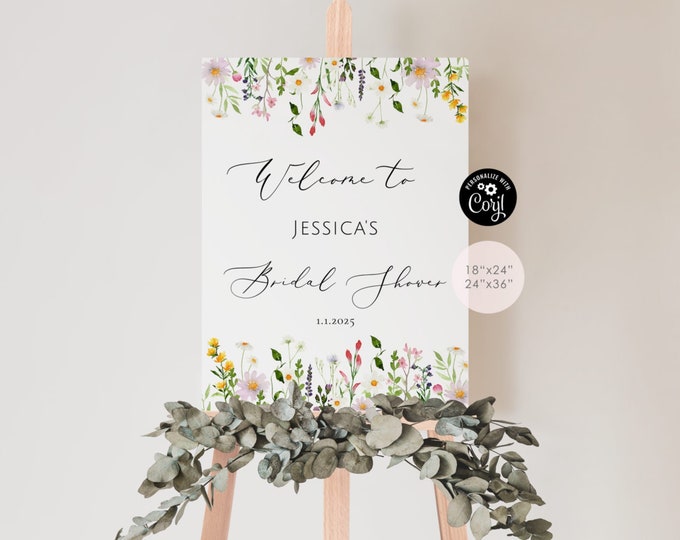 Wildflowers bridal shower welcome sign. Minimalist elegant bridal shower welcome sign. Editable welcome sign #wl3