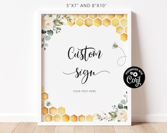 Bee Custom Sign Template,  Floral honeycombs Wedding or Bridal Shower Table Sign. Create Your Custom Sign. Instant Download #bee3