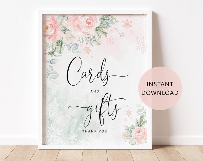 Winter Cards and Gifts Sign in 2 Sizes. Blush wpink winter baby shower Cards & Gifts Sign Instant Download #wb5