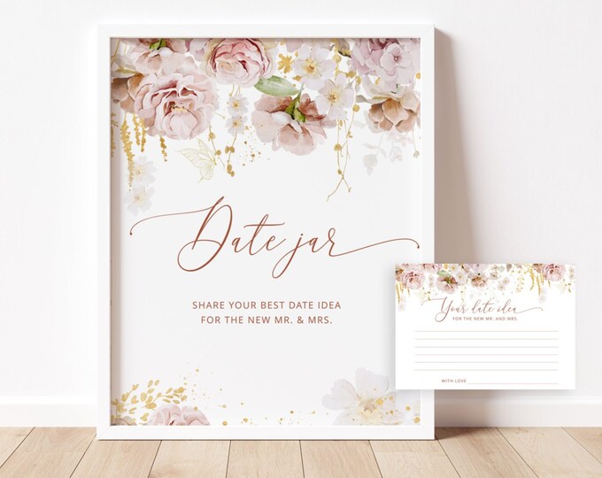 Boho garden Date Jar Game. Floral Date Jar. Elegant Date Night Bridal Shower Games. Bachelorette Party Game Hen Party Night #gar1