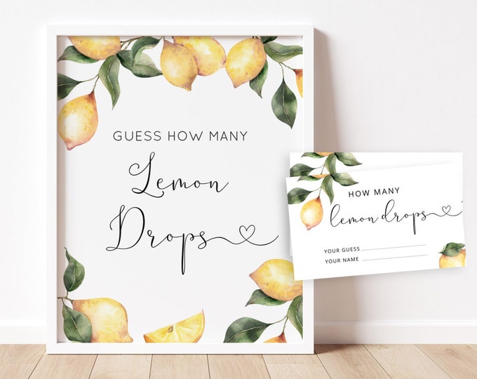How Many lemon drops bridal shower game. Citrus guess how many lemon drops Guessing Games. Instant Download #lm1
