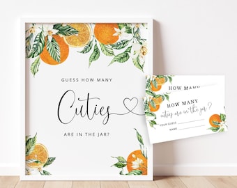 Guess How Many Cuties Are In The Jar. Orange Baby Shower Game. Citrus guess how many guessing game.  Instant Download #or1