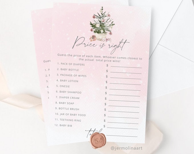 Pink winter Price is Right Baby Shower Game. Winter guess the price baby shower game. Instant Download #ad7