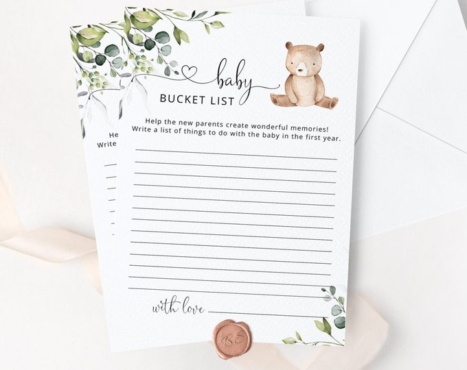 Bear baby bucket list game. Eucalyptus Bucket List for the First Year. Instant Download #w5