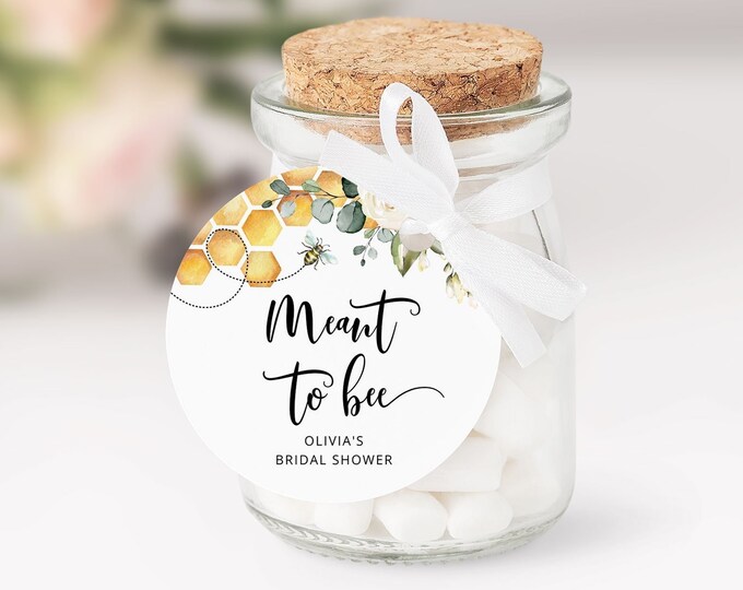 Meant to bee sticker template. Thanks for beeing here round favor tag template. Bee Circle Sticker Template Corjl printable #bee3